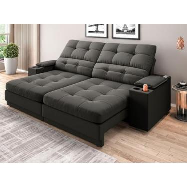 Imagem de Sofá com Porta Copos e Carregador USB Eureka 2,00m Assento Retrátil e 