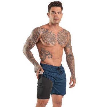 Imagem de Short Masculino 2 Em 1 Academia Fitness Compressão Para Treino e Academia-Masculino