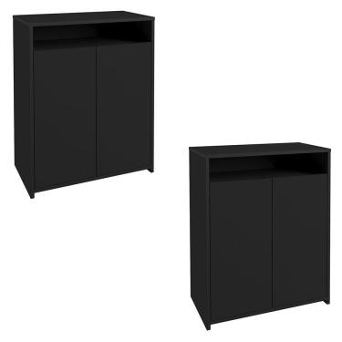 Imagem de Kit 2 Balcão Para Escritório Café 60cm 2 Portas Look A06 Preto - Mpozenato