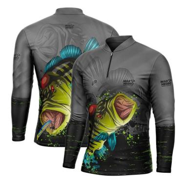Imagem de Camisa de Pesca Proteção Solar UV Combate Tucunaré Azul 1 - Mar Negro-Unissex
