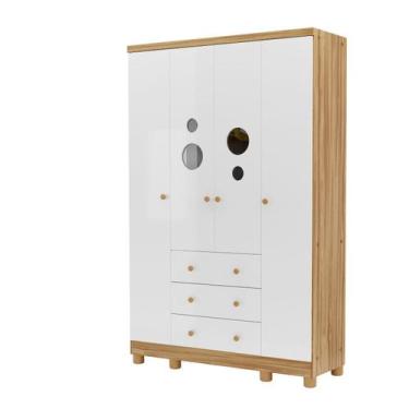 Imagem de Guarda Roupa Bebê Bolinha 4 Portas 100% MDF Moveis Peroba -, Branco Am