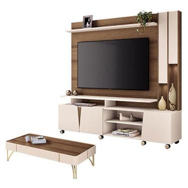 Imagem de Estante Home Theater Virtus Castanho Off White com Mesa de Centro Cade