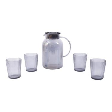 Imagem de Kit Garrafa com 4 Copos de Vidro Para Sucos, Drinks e Chá