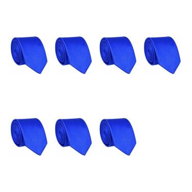 Imagem de Kit 7 Gravatas Masculina Social Slim Premium Tons de Azul Lisa Elegante Padrinhos Formatura Trabalho