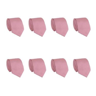 Imagem de Kit 8 Gravatas Masculina Social Slim Premium Tons de Rosa Lisa Elegante Padrinhos Formatura Trabalho