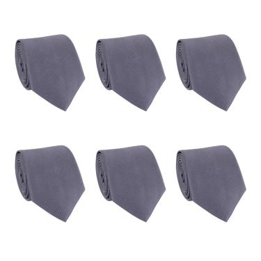 Imagem de Kit 6 Gravatas Masculina Social Slim Premium Tons de Cinza Lisa Elegante Padrinhos Formatura Trabalho