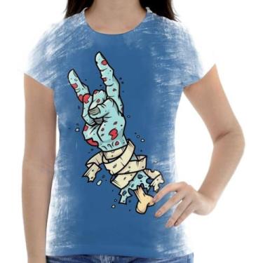 Imagem de Camiseta Baby Look Mão Zumbie Rock In Roll Azul - Estilo Kraken
