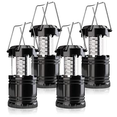 Imagem de Lanterna de acampamento, pacote com 4 luzes de LED ajustáveis com brilho para acampamento, lanternas de sobrevivência impermeáveis IPX4 dobráveis para falhas de energia, emergência em casa, acampamento, caminhada, furacão, pilhas incluídas