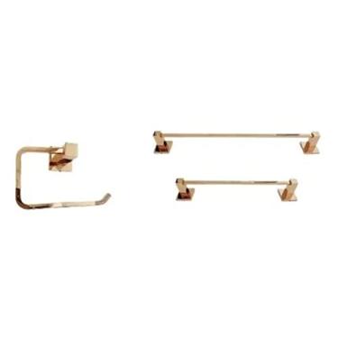 Imagem de 1 Porta Toalha 60m E 30cm E 1 Porta Papel Higi Rose Gold