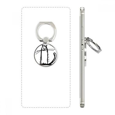 Imagem de Suporte de anel de telefone com linha preta para desenho de gato pequeno