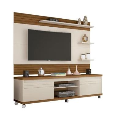 Imagem de Mesa de Cabeceira LU Com Nicho Porta Objetos Tampos Ergonômicos 4 Gavetas e Pés Anti-Umidade Cor Freijó