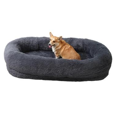 Imagem de Cama grande para cachorro humano, 64,9" x 37,4" x 11,8"/74,8" x 47,2" x 13,7" Cama gigante para cachorro para humanos, cama de cochilo lavável de pele sintética (Color : Dark Grey, Size : 5XL)