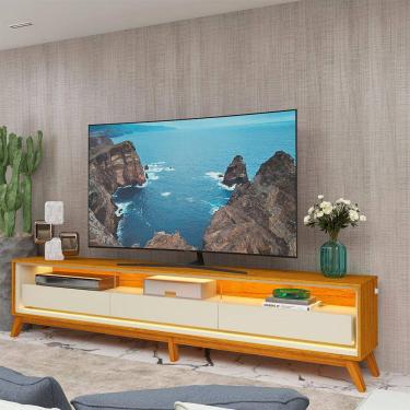 Imagem de Rack Para Tv Até 75 Requinte 260 Com Led E Pés Naturale Off White - Gelius