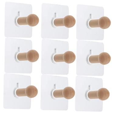Imagem de HEMOTON 10 Pcs Nenhum gancho pegajoso de perfuração fechadura da maçaneta da porta da garagem ganchos de casaco de parede cabides de madeira cabide de chapéu ganchos adesivos desatado