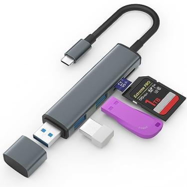 Imagem de TIANSONG Leitor de cartão SD para iPhone 15 com duas portas USB, USB 3.0 tipo C para leitor de cartão de memória SD/TF, suporta adaptador USB SD/Micro SD para Mac, iPad, Pro, MacBook Pro/Air, laptop,