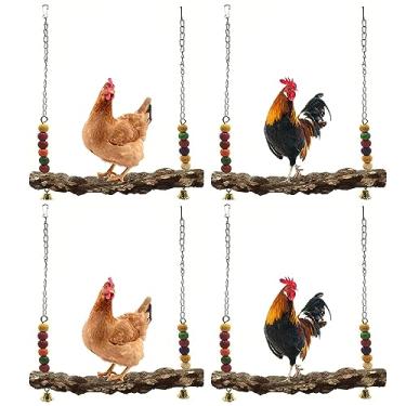 Imagem de Balanço de pássaro de galinha, poleiro de galinha, brinquedos de balanço de madeira natural, suporte de madeira para pintinhos, seguro e alívio do estresse, acessórios para galinheiro, balanço para