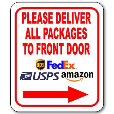 Imagem de Please Deliver All Packages to Front Door Right Arrow Delivery Sign for Delivery Driver Driver Delivery Instruções de entrega para Meus Pacotes da Amazon, FedEx, USPS, UPS - Placas de entrega internas para casa - 21,5 cm x 25,4 cm