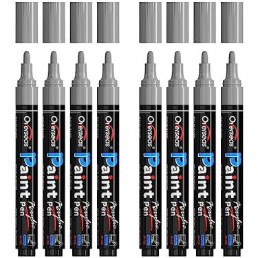 Imagem de Overseas Marcadores de tinta acrílica metálica prata – Pacote com 8 canetas de tinta acrílica de ponta média, à base de água, secagem rápida, à prova d'água, marcadores permanentes não tóxicos para