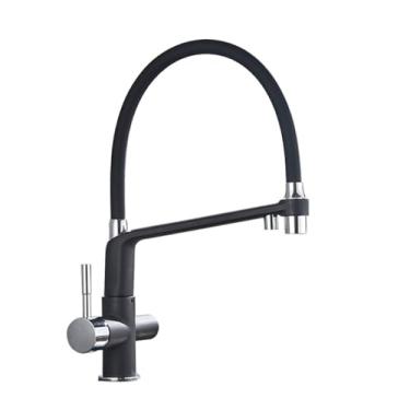Imagem de Filtro torneira da cozinha ouro escovado 360 giratória torneiras de água pura para cozinha preto pull down purificação misturador água, preto cromo