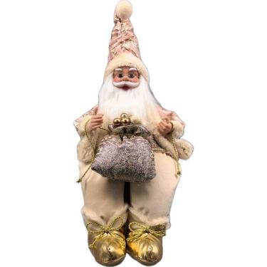 Imagem de Papai Noel Sentado Rosa/Gold Decoração Natal 40Cm