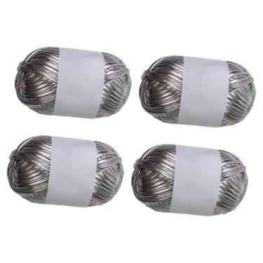 Imagem de Deevoka Conjunto de 4 rolos de fio metálico para camisetas, fio de tricô elástico brilhante, fio de poliéster para crochê, bolsas, cobertores, tapetes, Cinza Prateado