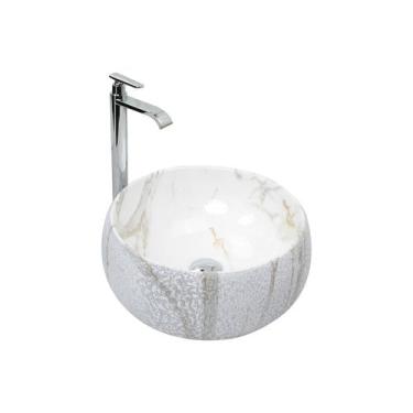 Imagem de Kit Cuba Pia Louça Cerâmica Banheiro C/Torn e Vál Cromada 58 - Smart N