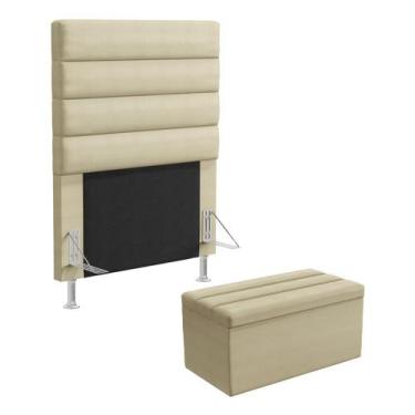 Imagem de Cabeceira Atlas e Calçadeira Ursa 90 Couro Aradecor, Bege, 90X10X127