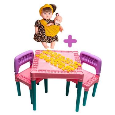 Imagem de Kit Mesa Didática Infantil + Boneca Africana Mãe e Filha - Tritec e Ad