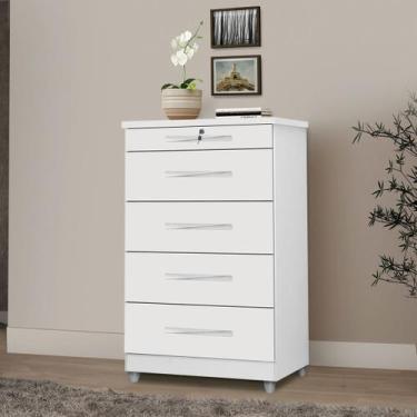 Imagem de Comoda Quarto 5 Gavetas Chave Emas Branco - MOVEIS PRIMUS