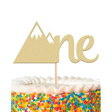 Imagem de MYAMPED Mountain One Cake Topper - Suprimentos de decoração de bolo de primeiro aniversário dourado com glitter, adequado para lembrancinhas de chá de bebê, revelação de gênero de bebê, festa de