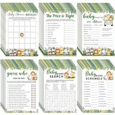 Imagem de Jetec 302 peças de jogos de chá de bebê com tema de animais safári, 6 jogos, 50 folhas cada, festa no chuveiro, confusão de palavras, pesquisa de palavras para bebês, previsões e conselhos, o preço é