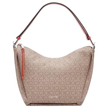 Imagem de Calvin Klein Prism Bolsa de ombro conversível Hobo com zíper superior, Logotipo amêndoa/castanho-acinzentado/laranja picante, One Size