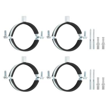 Imagem de uxcell 4 peças de braçadeira de suporte de tubo ajustável, 76 mm (3 pol), anel dividido para montagem no teto, suporte de tubo de ferro galvanizado com parafuso e tubo de expansão para tubo de tubo