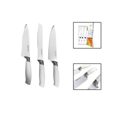 Imagem de Conjunto 3 Facas Kit Em Inox Esmaltado Cabo Antiderrapante - UnyHome