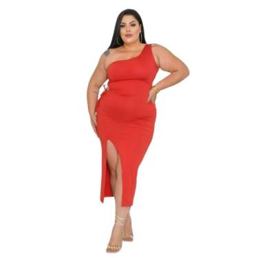 Imagem de Vestido Plus Size Midi Um Ombro Recorte Na Cintura - luh may, Vermelho