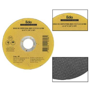 Imagem de Disco De Corte P/ Inox 115x1,0x22mm Esmerilhadeira - EDA