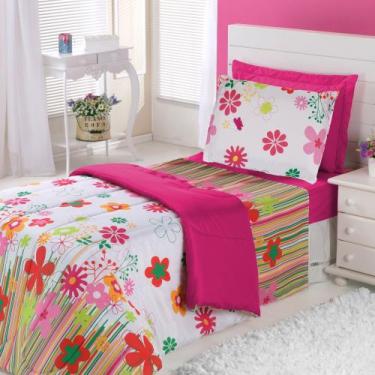 Imagem de Kit completo infantil edredom kids solteiro estampado + jogo de lençol