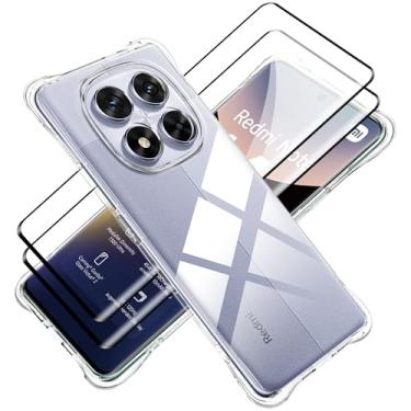 Imagem de zZjoOoj Capa para Xiaomi Redmi Note 14 Pro 5G com protetor de tela (pacote com 2) 16.9 cm [Black Edge 3D cobertura completa vidro temperado], airbag de quatro cantos capa flexível TPU transparente