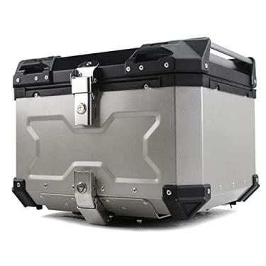 Imagem de Mala de viagem para motocicleta, porta-malas de liga de alumínio em relevo de 55 L, caixa de armazenamento grande para porta-malas de carro elétrico, capa superior de motocicleta (55 L, prata)