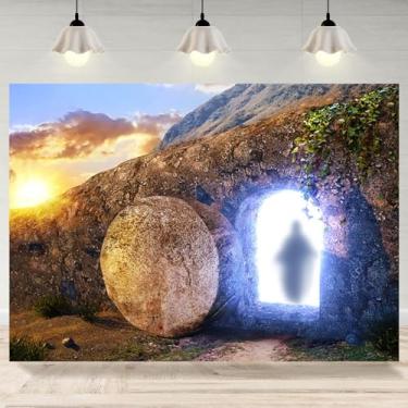 Imagem de 2,1 x 1,5 m Pano de fundo da Páscoa Ele Ressuscitou o Fundo da Tumba de Jesus A Silhueta do Salvador Jesus Banner Decorações Religiosas Crença Cristã Igreja Festa Foto Cabine Adereços