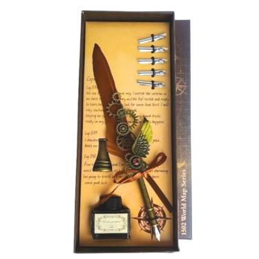 Imagem de Kit Caneta Tinteiro Pena Engrenagem Marrom