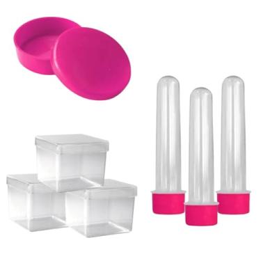 Imagem de Lembrancinha Kit Com 20 Tubetes 13cm, 20 Latinhas e 20 Caixinhas 5x5. Festa Kit Aniversario (Rosa pink)