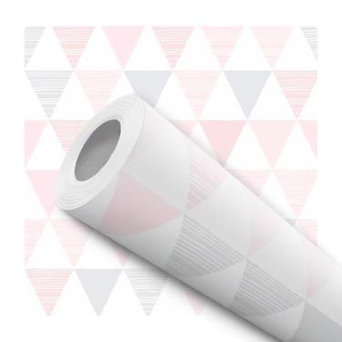 Imagem de Papel De Parede Adesivo Lavável Triângulos Rosa Cinza Branco Claro - B