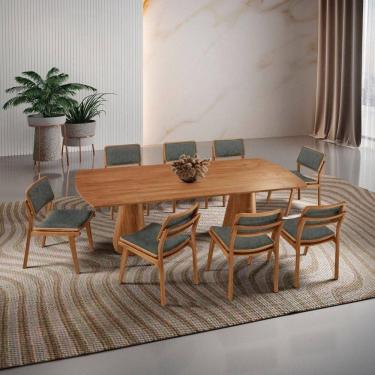 Imagem de Mesa De Jantar Noronha 220cm Madeira Tampo Barril 8 Cadeiras Eva Jade / Imbuia Nat.
