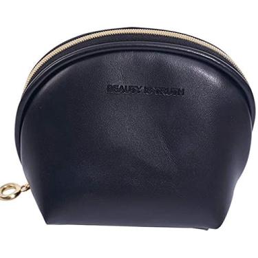 Imagem de Womens Mini Cosméticos Beauty Bag, meia lua moeda bolsa com zíper para meninas acessórios de maquiagem (preto)