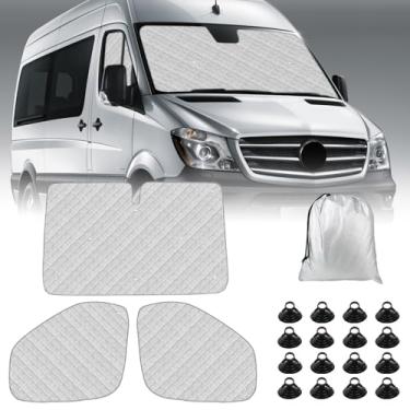 Imagem de Federedevo Protetor solar Mercedes Sprinter 2019-2023 | Capas de janela de van de 3 peças com isolamento térmico e proteção UV | Persianas de janela de carro (para-brisa frontal e capas laterais)