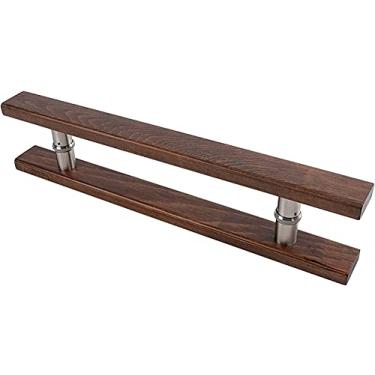 Imagem de Puxador de porta de madeira moderna e contemporânea de dupla face estilo de escada de empurrar e puxar para portas de madeira, aço, alumínio e vidro, puxadores de porta deslizante comercial (marrom)