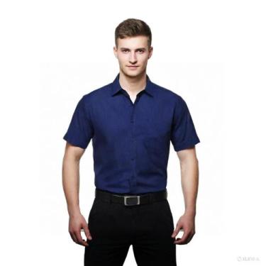 Imagem de Camisa Social Microleve Manga Curta Não Amassa Uniforme - C&C, Azul ma