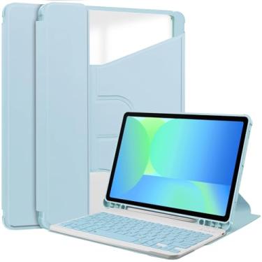 Imagem de Capa com teclado compatível com Samsung Galaxy Tab S10 FE 2025 de 10,9 polegadas (modelo SM-X520/SM-X526) com suporte para S Pen, suporte giratório,capa inteligente para tablet (AzulCeleste)