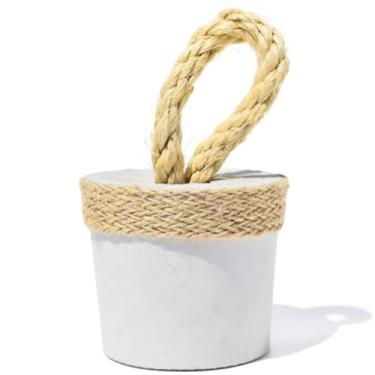 Imagem de Peso de Porta Decorativo Concreto Redondo Faixa Sisal 1,3Kg Aleta Artesanal Base Carpete Anti Risco(1)